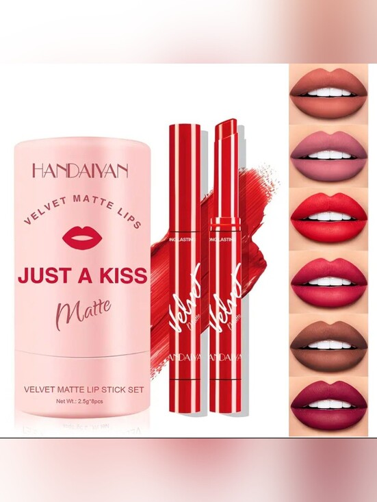 Other - Just A Kiss Velvet Matte Lipstick - Bold Red To Nude/ 8 Piece Set